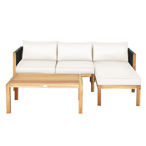 Load image into Gallery viewer, 3 Pieces Patio Acacia Wood Sofa Furniture Set with Nylon Rope Armrest-White
