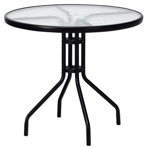 Load image into Gallery viewer, 32 Inch Outdoor Patio Round Tempered Glass Top Table with Umbrella Hole
