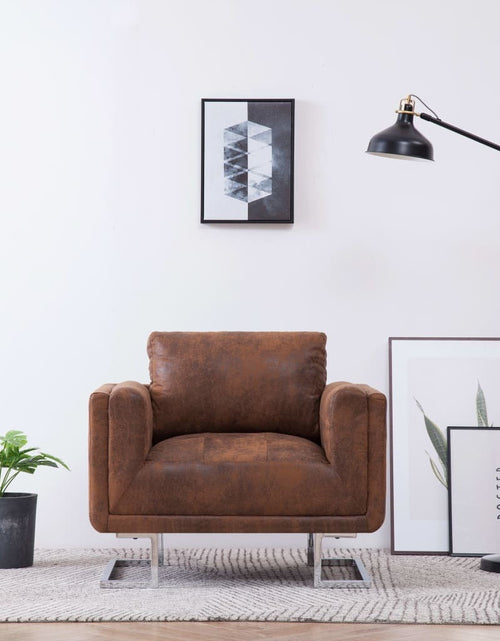 Load image into Gallery viewer, Cube Armchair Brown Faux Suede Leather by Blak Hom
