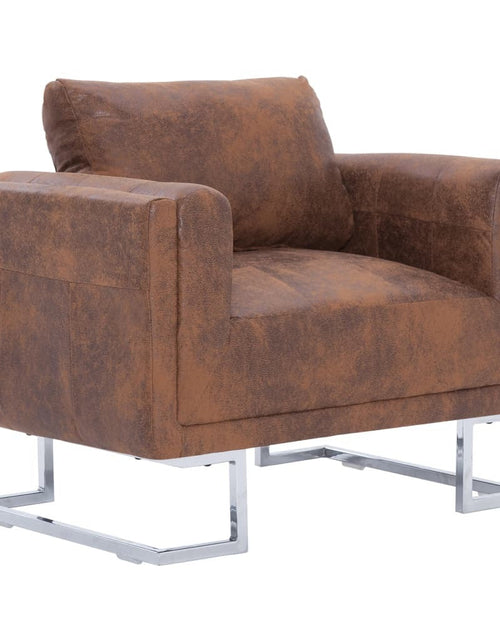 Load image into Gallery viewer, Cube Armchair Brown Faux Suede Leather by Blak Hom
