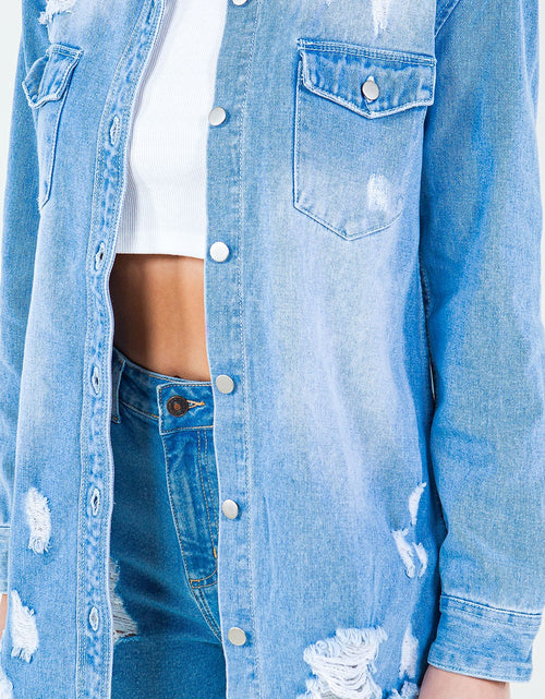 Load image into Gallery viewer, American Bazi Frayed Hem Distressed Denim Shirt Jacket
