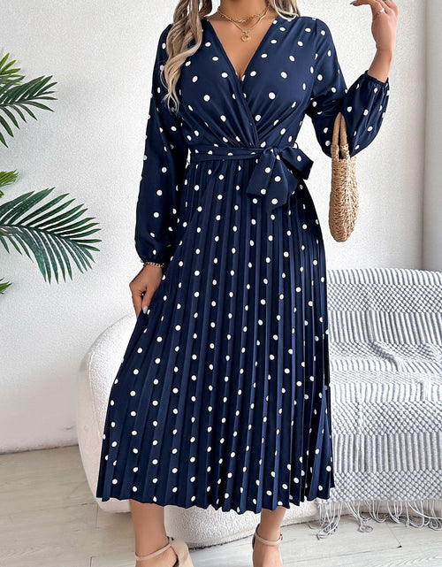 Load image into Gallery viewer, Tied Polka Dot Long Sleeve Midi Dress
