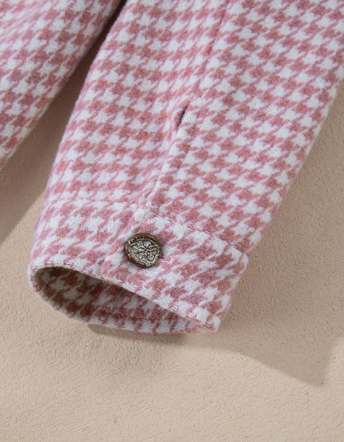 Load image into Gallery viewer, Color Block Houndstooth Collared Neck Shacket
