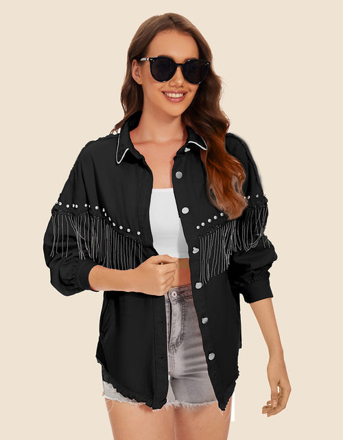 Load image into Gallery viewer, Raw Hem Fringe Detail Denim Jacket
