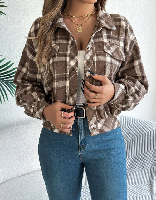 Load image into Gallery viewer, Plaid Button Up Long Sleeve Jacket
