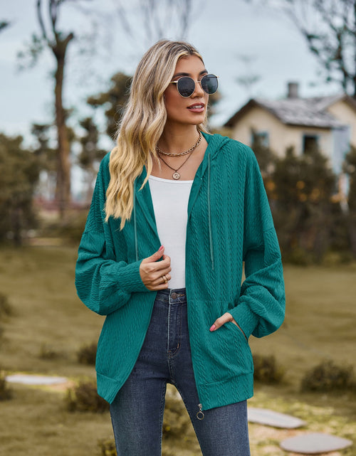 Load image into Gallery viewer, Zip Up Drawstring Long Sleeve Hooded Jacket
