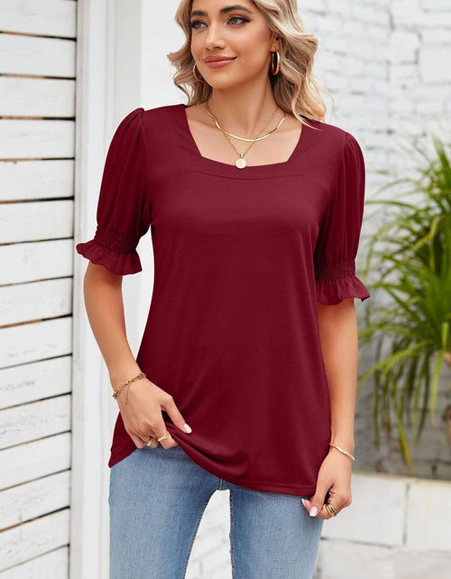 Load image into Gallery viewer, Smocked Square Neck Short Sleeve T-Shirt
