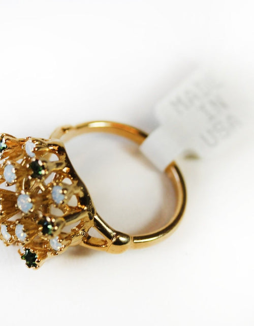 Load image into Gallery viewer, Vintage Ring Ruby Austrian Crystals and Pinfire Opals 18k White Gold Electroplate Made in the USA by PVD Vintage Jewelry
