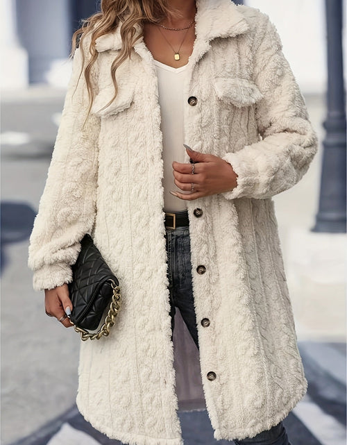 Load image into Gallery viewer, Fuzzy Button Up Long Sleeve Longline Coat
