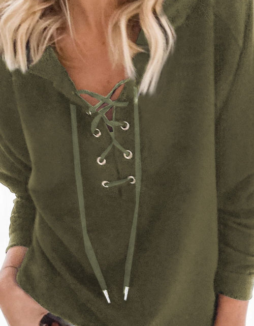 Load image into Gallery viewer, Lace-Up Dropped Shoulder Hoodie
