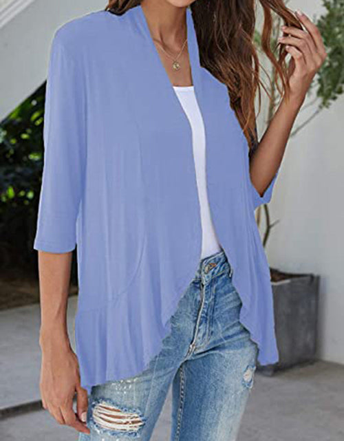 Load image into Gallery viewer, Open Front Three-Quarter Sleeve Cardigan
