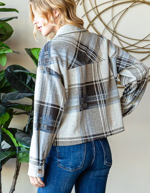 Load image into Gallery viewer, Reborn J Plaid Button Up Long Sleeve Shacket
