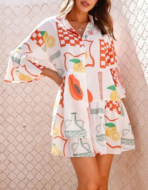 Load image into Gallery viewer, Printed Three-Quarter Sleeve Mini Dress
