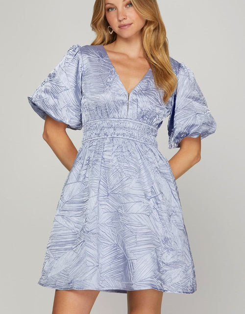 Load image into Gallery viewer, She + Sky Crinkle Woven V-Neck Balloon Sleeve Mini Dress
