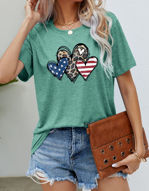 Load image into Gallery viewer, US Flag Leopard Heart Graphic Tee
