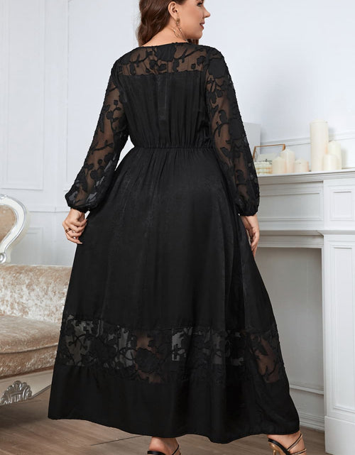 Load image into Gallery viewer, Honey Melo Apparel Plus Size Embroidery Round Neck Long Sleeve Maxi Dress

