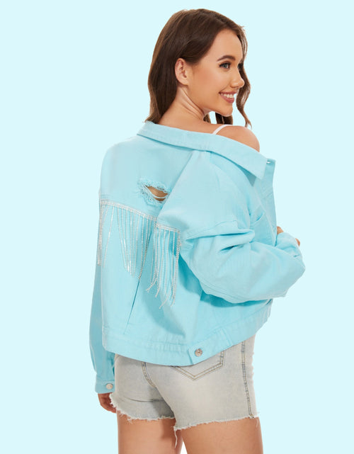Load image into Gallery viewer, Distressed Distressed Button Up Denim Jacket
