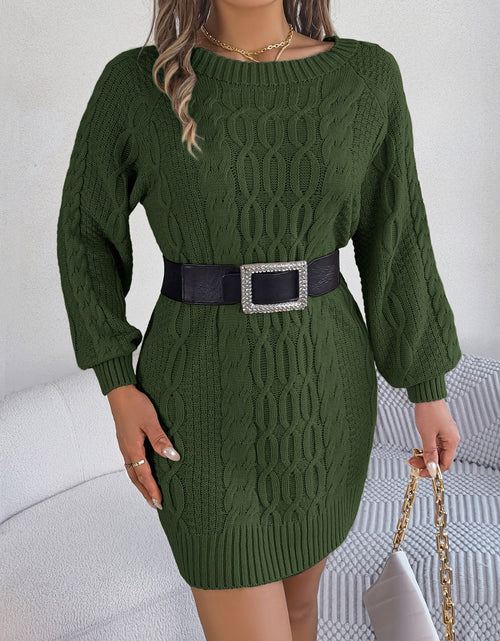 Load image into Gallery viewer, Cable-Knit Round Neck Sweater Dress
