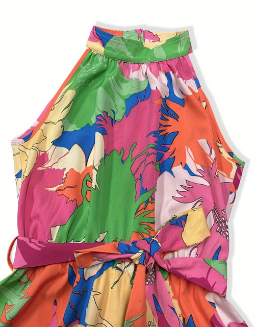 Load image into Gallery viewer, Tied Printed Mock Neck Sleeveless Dress
