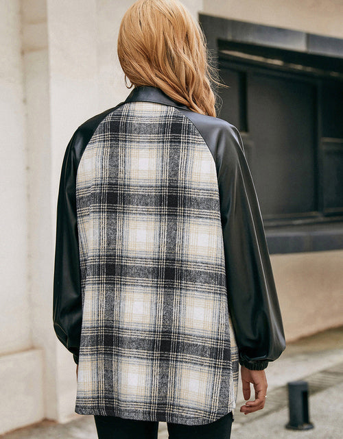Load image into Gallery viewer, Ivy Lane Plaid Button Down Raglan Sleeve Jacket
