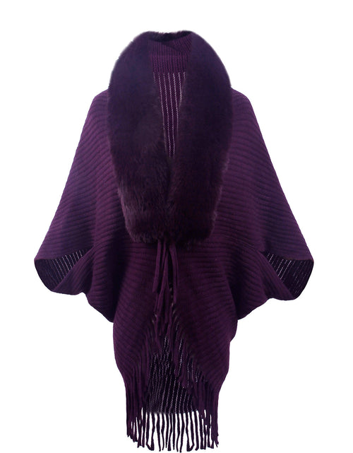 Load image into Gallery viewer, Fringe Detail Long Sleeve Ribbed Poncho

