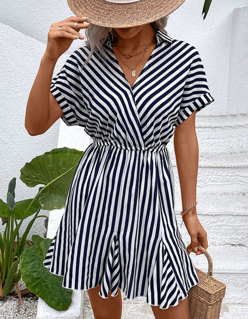 Load image into Gallery viewer, Perfee Striped Johnny Collar Mini Dress
