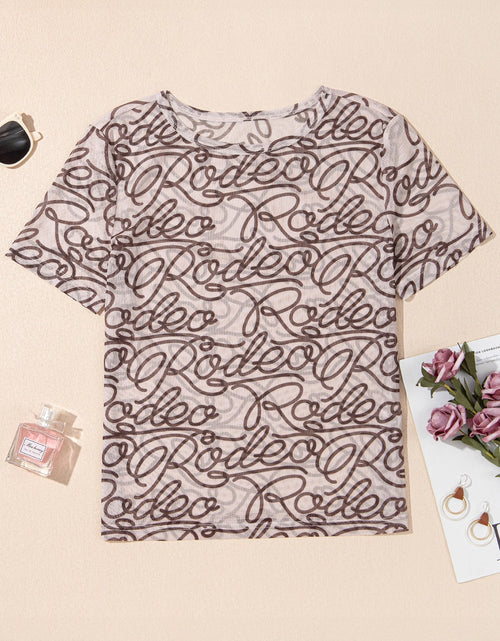 Load image into Gallery viewer, Printed Round Neck Short Sleeve Mesh T-Shirt
