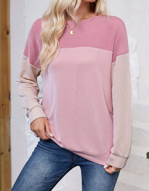 Load image into Gallery viewer, Lovelet Color Block Round Neck Long Sleeve Sweatshirt
