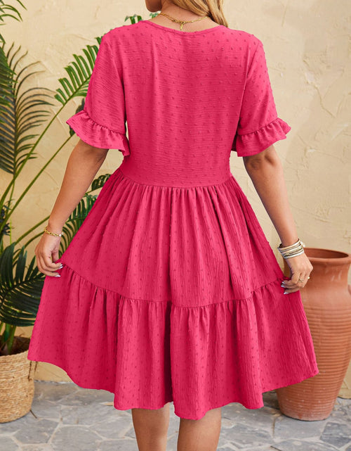 Load image into Gallery viewer, Swiss Dot Ruffled V-Neck Tiered Dress
