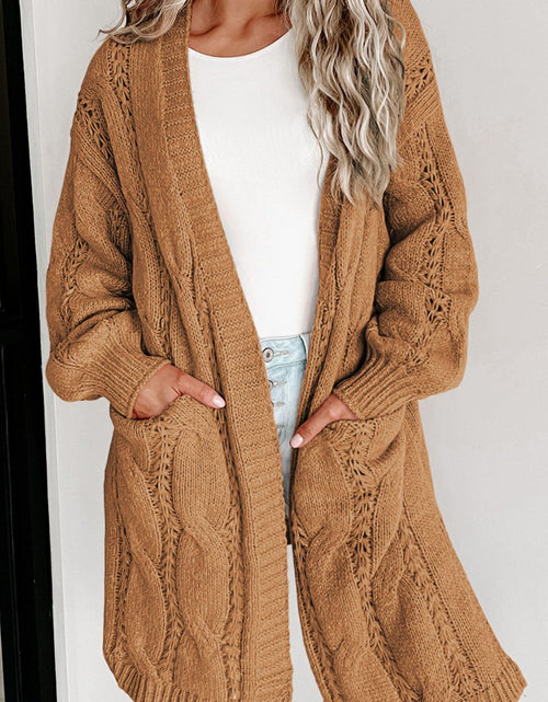 Load image into Gallery viewer, Cable-Knit Dropped Shoulder Slit Cardigan
