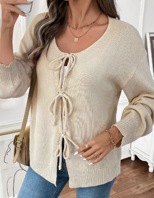 Load image into Gallery viewer, Perfee Tied Round Neck Long Sleeve Cardigan
