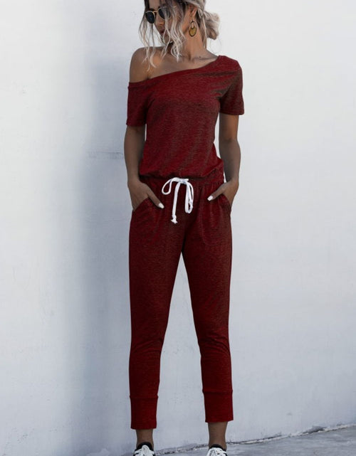 Load image into Gallery viewer, Asymmetrical Neck Tied Jumpsuit with Pockets
