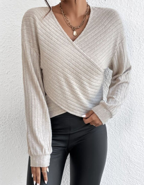 Load image into Gallery viewer, Surplice Dropped Shoulder Long Sleeve T-Shirt
