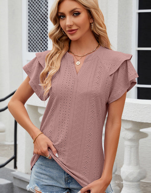 Load image into Gallery viewer, Eyelet Notched Flutter Sleeve T-Shirt
