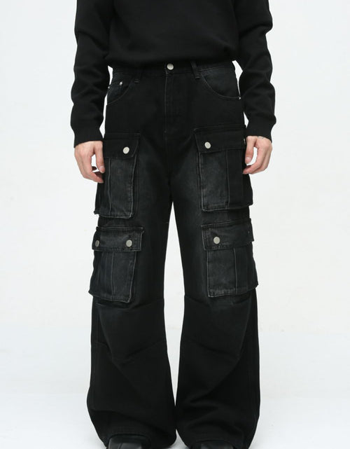 Load image into Gallery viewer, Multi-Pocket Cargo Wide-Leg Jeans
