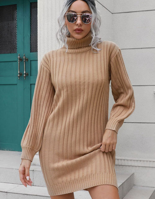 Load image into Gallery viewer, Ribbed Turtle Neck Long Sleeve Mini Sweater Dress
