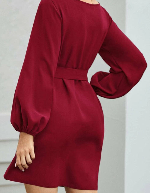 Load image into Gallery viewer, Tied Boat Neck Balloon Sleeve Mini Dress
