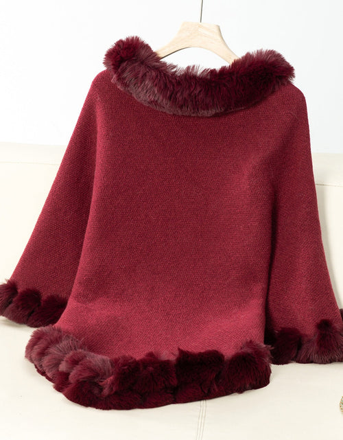 Load image into Gallery viewer, Fuzzy Trim Texture Three-Quarter Sleeve Poncho

