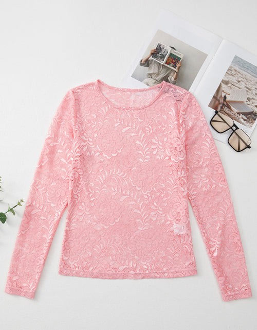 Load image into Gallery viewer, Lace Flower Round Neck Long Sleeve Top
