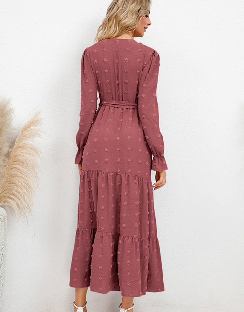 Load image into Gallery viewer, Swiss Dot Tied Surplice Flounce Sleeve Dress
