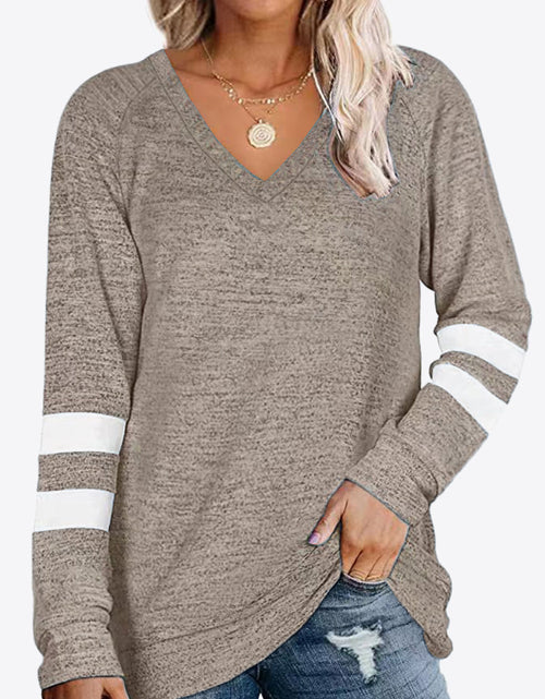 Load image into Gallery viewer, Striped Contrast Raglan Sleeve Top
