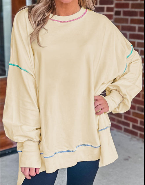 Load image into Gallery viewer, Slit Round Neck Lantern Sleeve Sweatshirt
