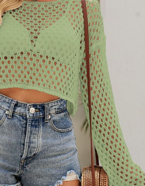 Load image into Gallery viewer, Openwork Round Neck Dropped Shoulder Knit Top
