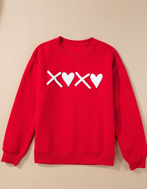 Load image into Gallery viewer, Valentine’s Day XOXO Round Neck Drop Shoulder Sweatshirt
