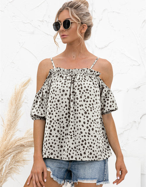 Load image into Gallery viewer, Printed Cold-Shoulder Frill Trim Blouse
