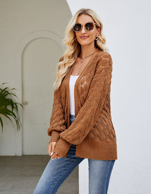 Load image into Gallery viewer, Openwork Open Front Lantern Sleeve Cardigan
