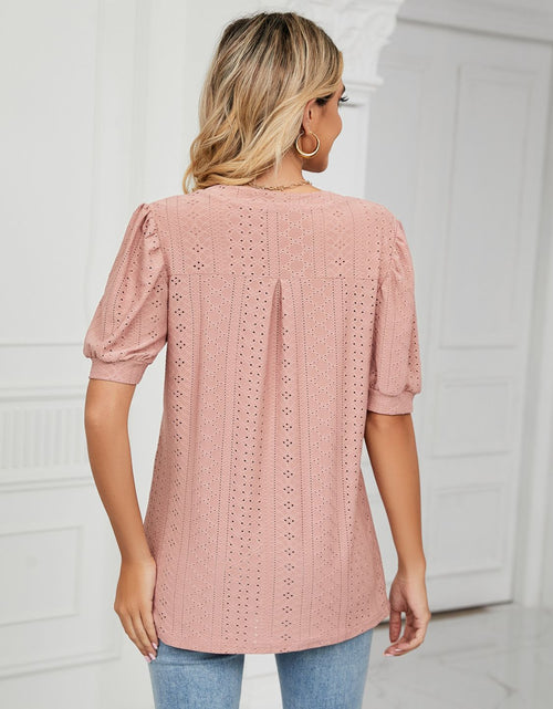 Load image into Gallery viewer, Florira Eyelet Notched Short Sleeve T-Shirt
