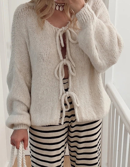 Load image into Gallery viewer, Tied Long Sleeve Dropped Shoulder Cardigan
