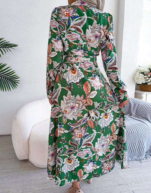 Load image into Gallery viewer, Tied Printed Long Sleeve Midi Dress
