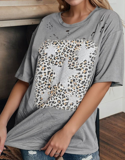 Load image into Gallery viewer, Stars Leopard Graphic Distressed T-Shirt
